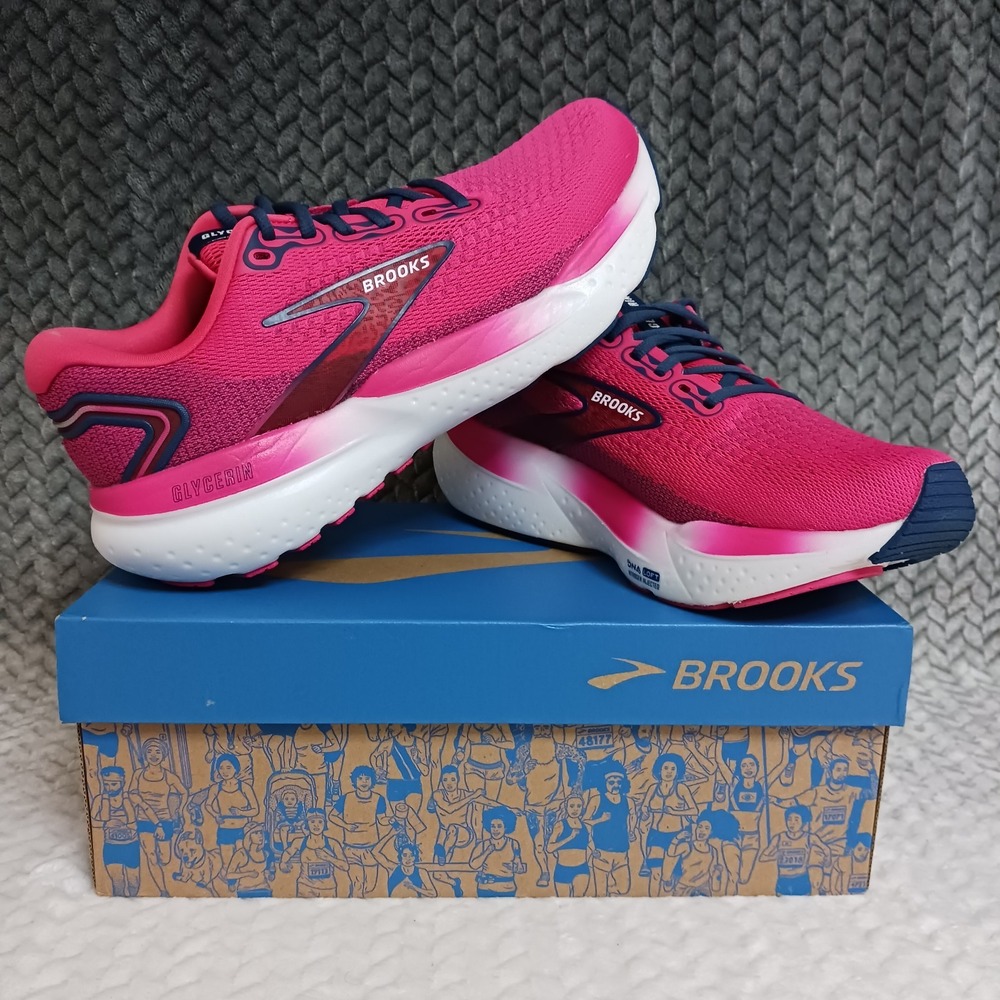 Brooks Glycerin GTS 21 Womens Walking Running Shoes Raspberry Estate Blue Sz 9.5